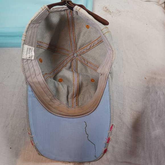 Natalie Mills Flora Rhinestone Baseball Cap Women's Hat Gray Distressed Denim - Picture 11 of 12